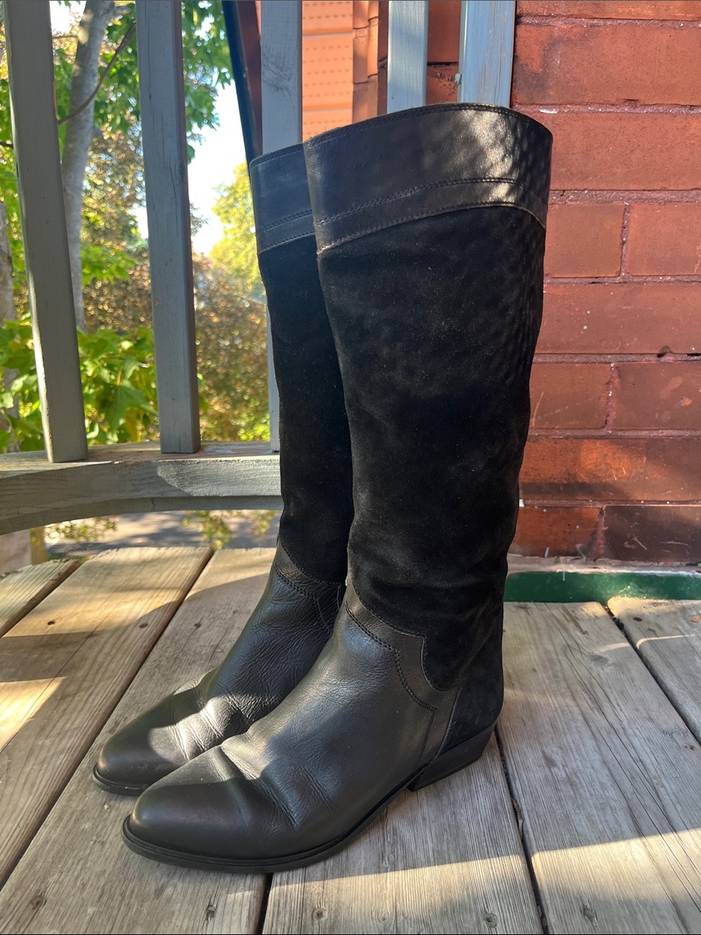 80s Women’s Vintage Black Leather & Suede Knee-High Slouch Boots